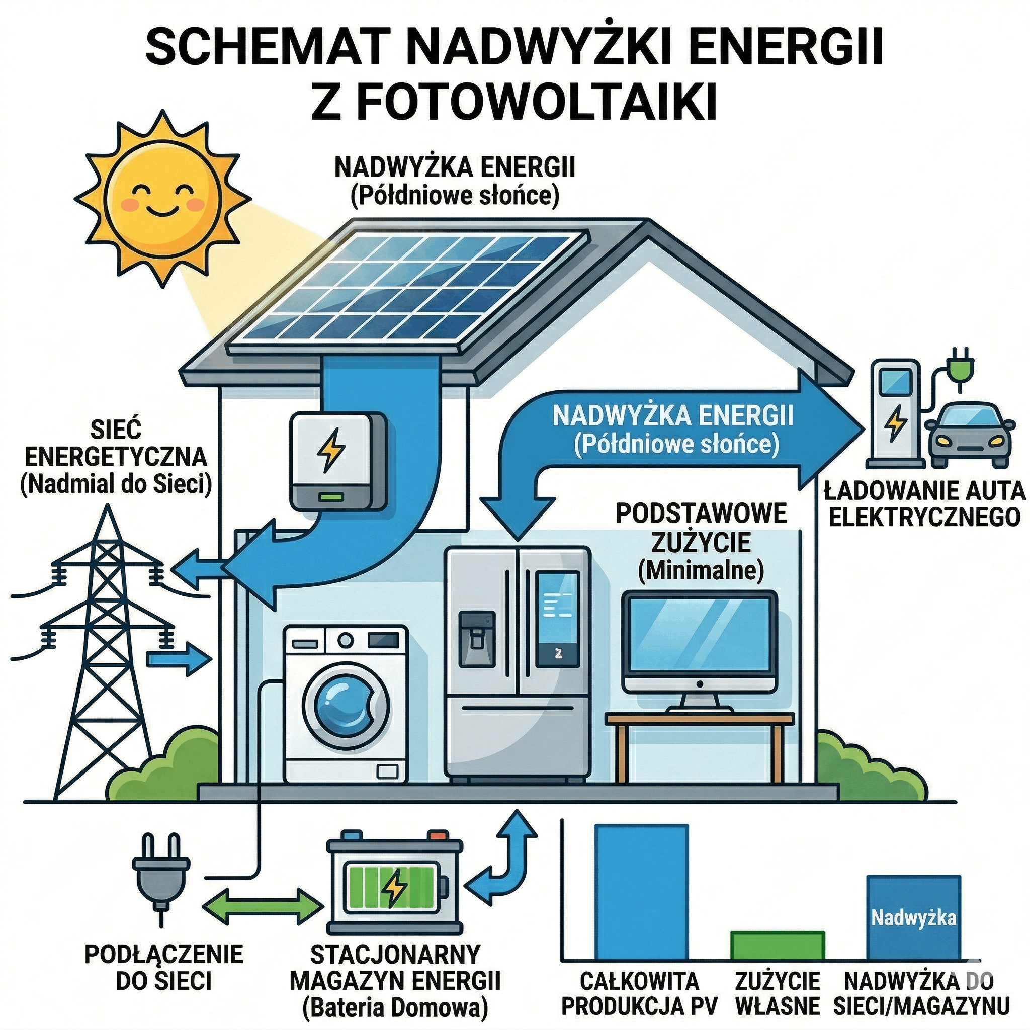 Nadwyżka energii z&nbsp;fotowoltaiki – jak ją&nbsp;wykorzystać?